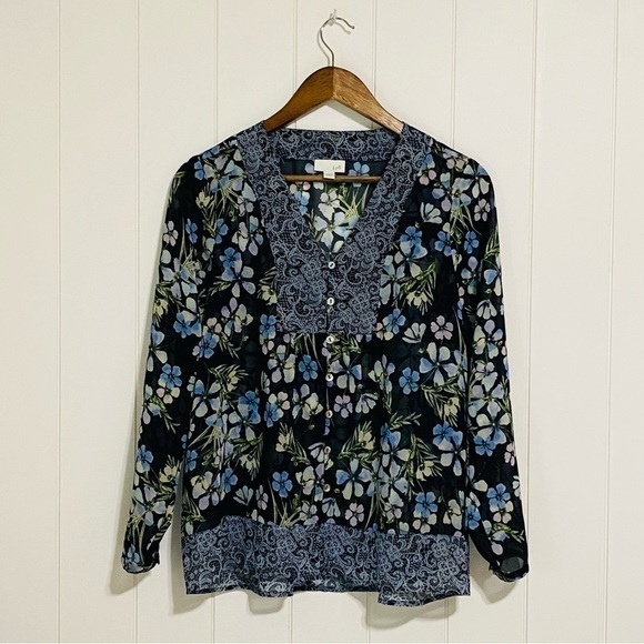 J. Jill Tops - J. Jill sheer floral button up top size SP